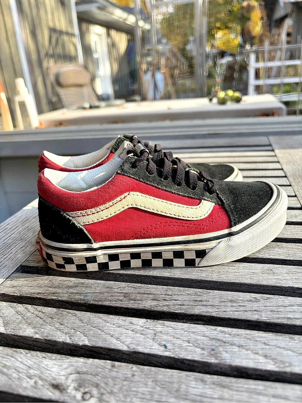 Vans Old Skool Checkered Foxing Sneakers Red & Black - Kids US 13